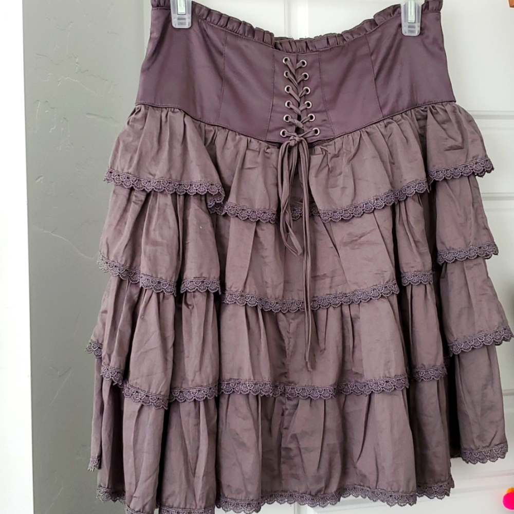 Layered tiered ruffle corset skirt gray